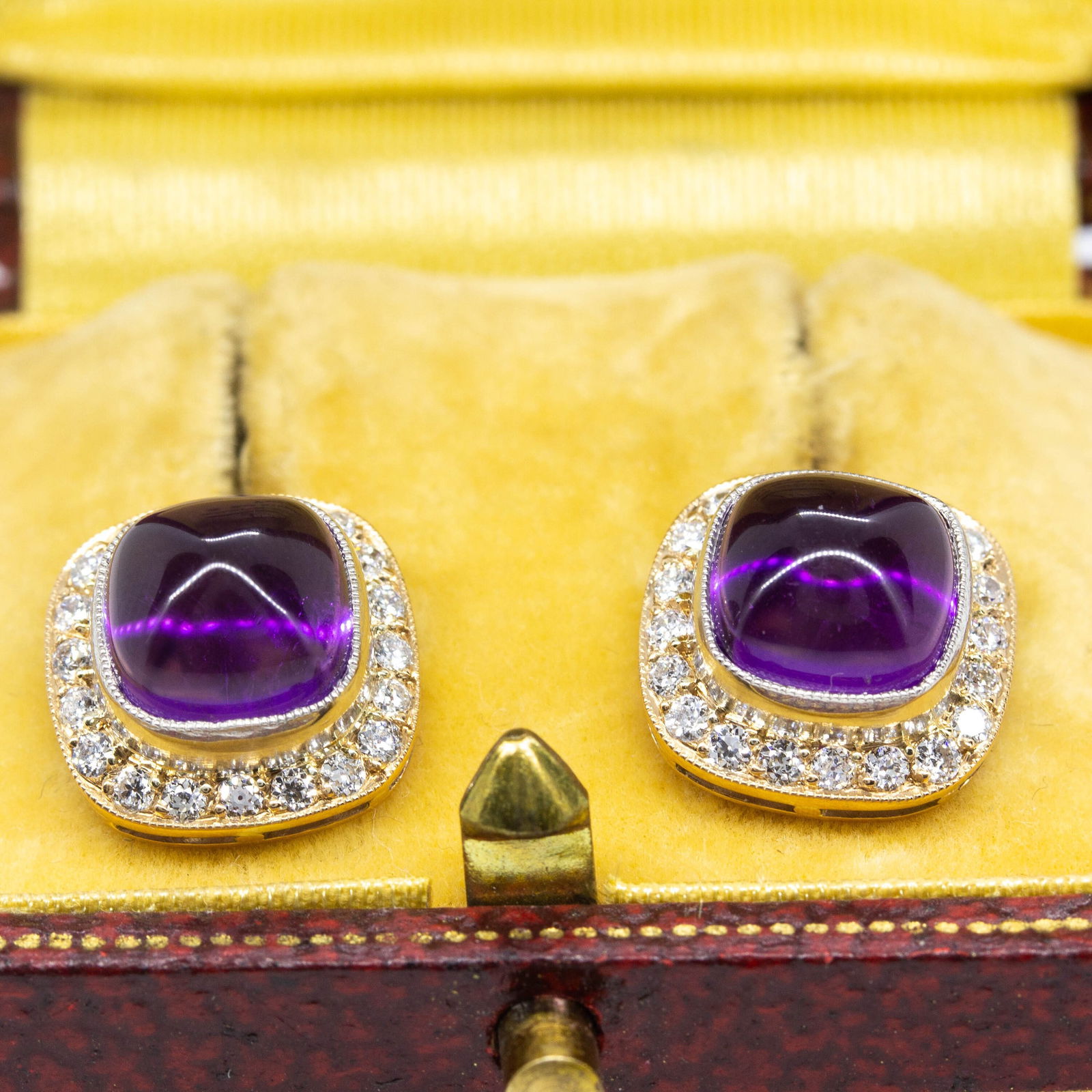 18K Gold and Platinum Amethyst and Diamond Earrings - 6