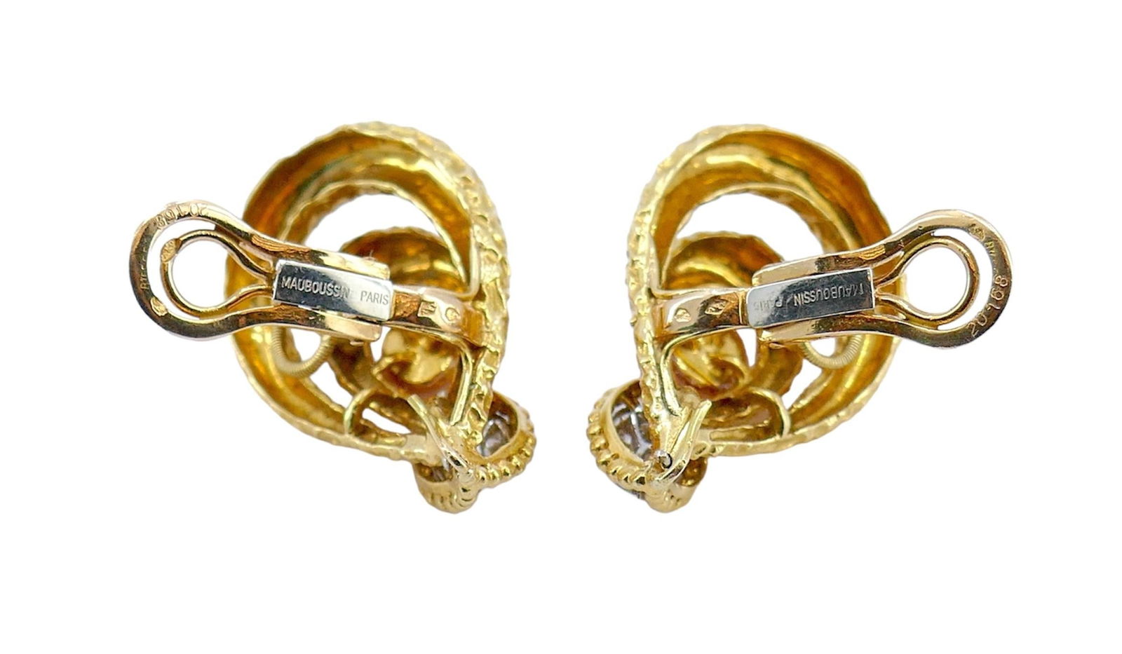 Mauboussin Paris 18k Hammered Gold Diamond Coral Earrings - 2