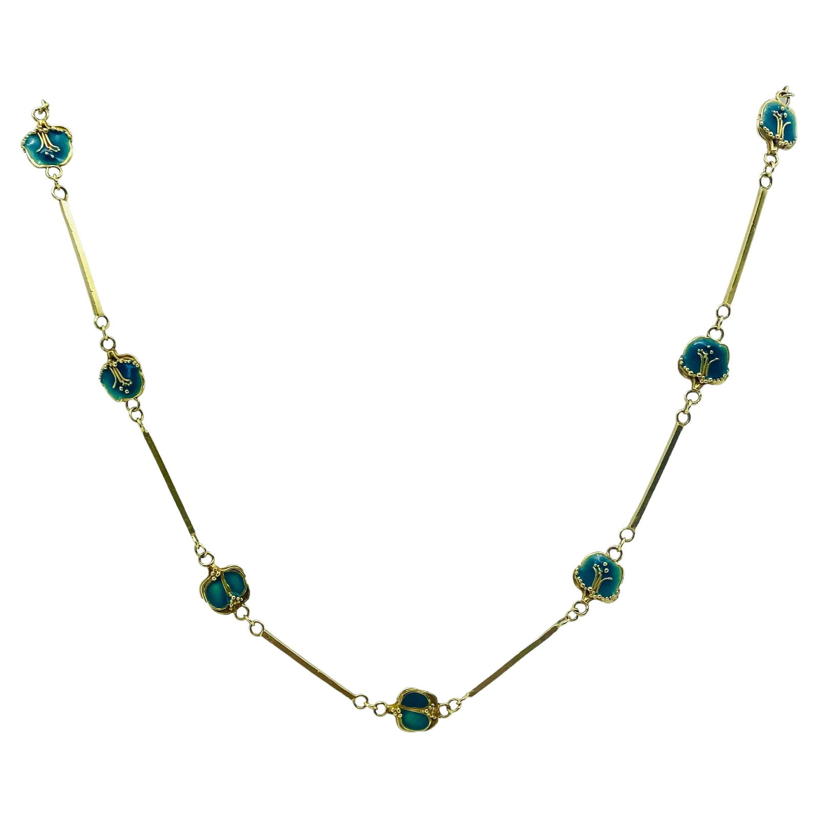 Jane Allen Art Nouveau Gold Enamel Necklace - 3
