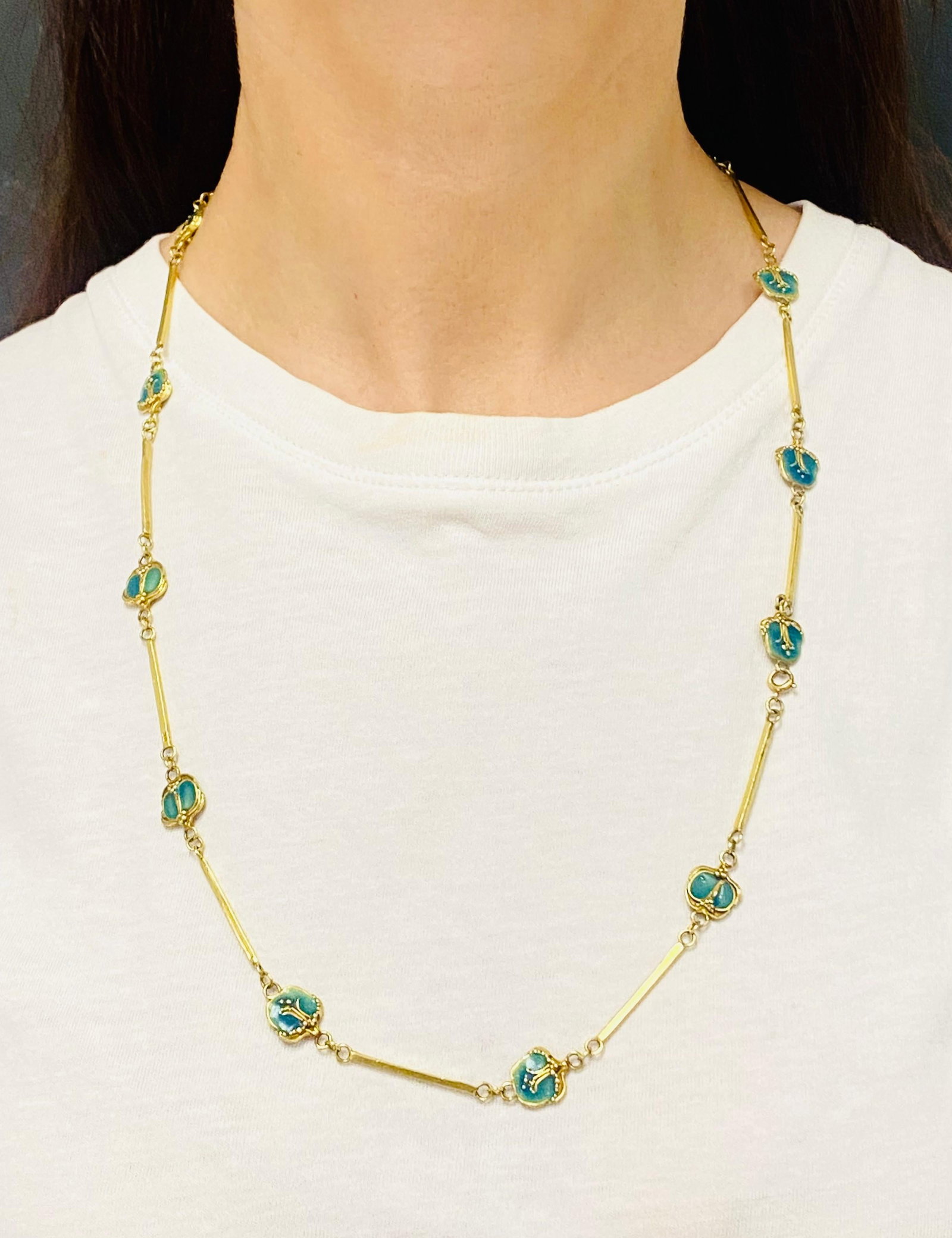 Jane Allen Art Nouveau Gold Enamel Necklace - 8