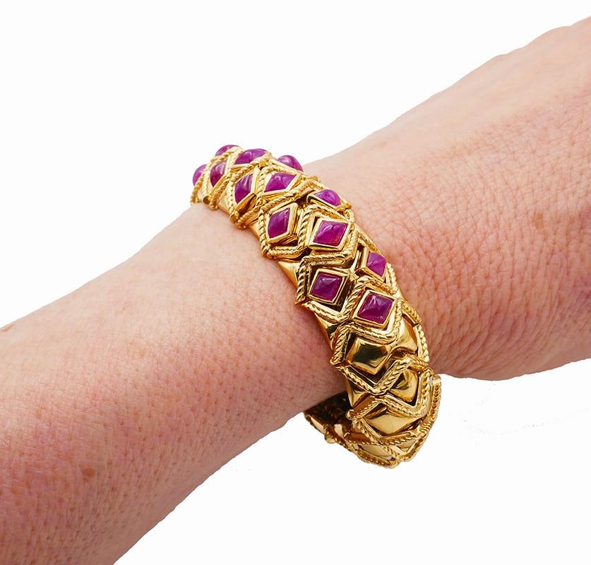 Sabbadini Vintage Bracelet 18k Gold Ruby Jewelry, Italy - 16