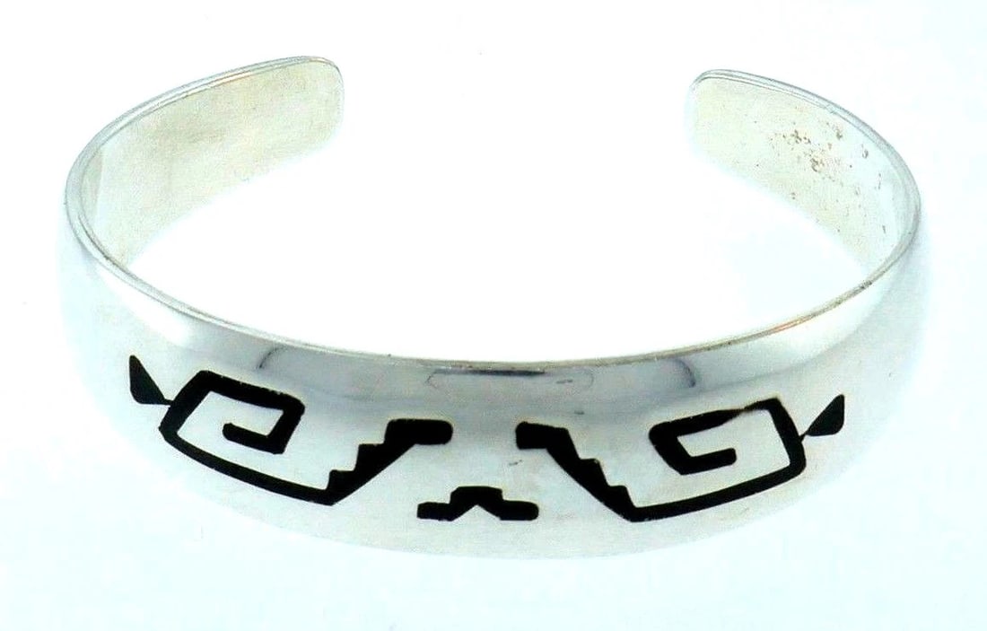 Sterling Silver Enamel Mexican Ornamented Bangle - 2