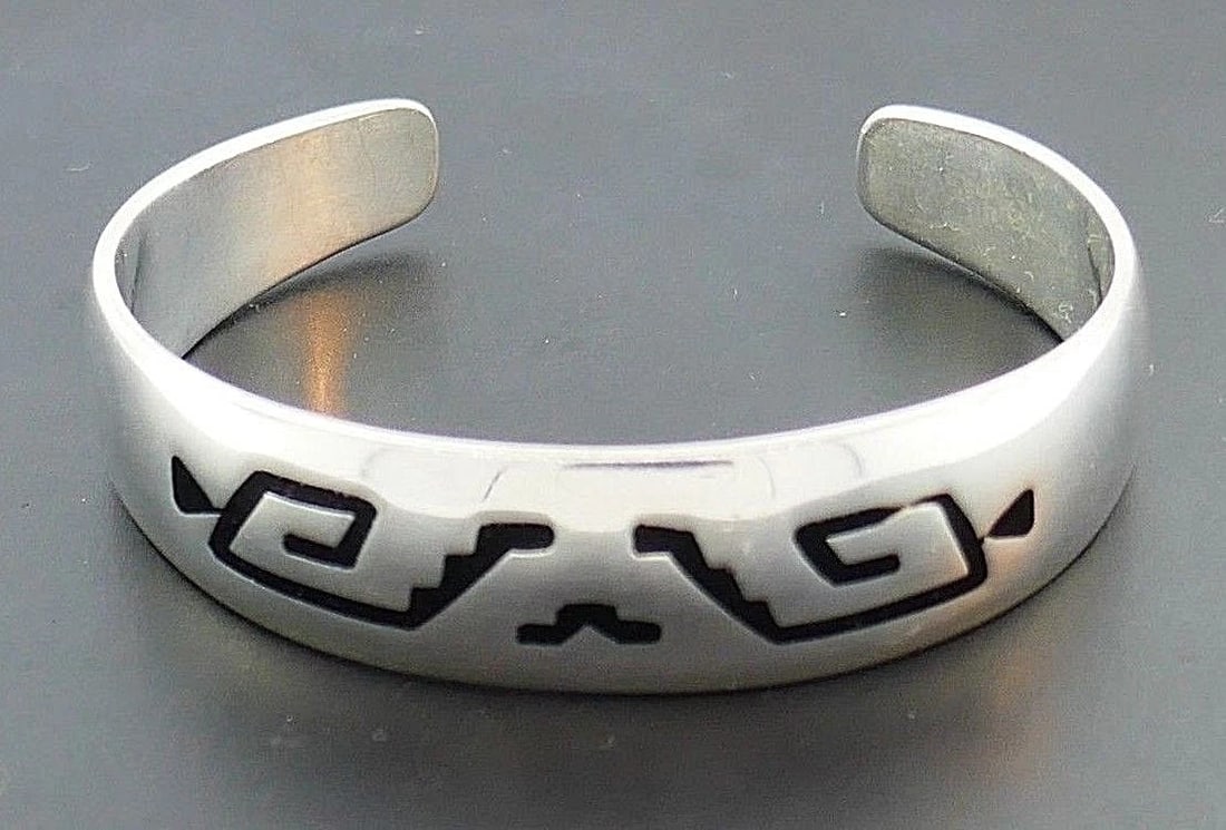 Sterling Silver Enamel Mexican Ornamented Bangle - 3