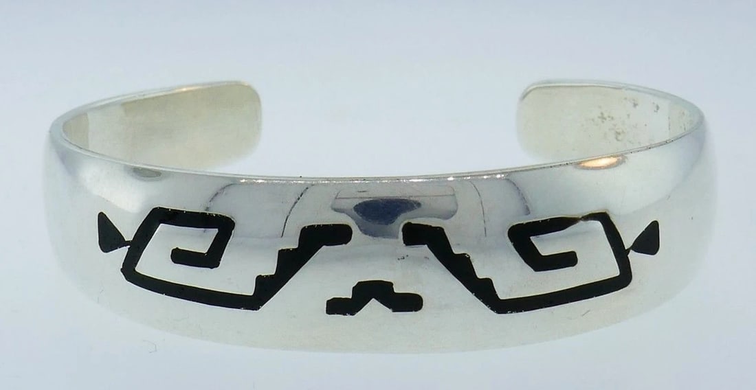 Sterling Silver Enamel Mexican Ornamented Bangle - 4