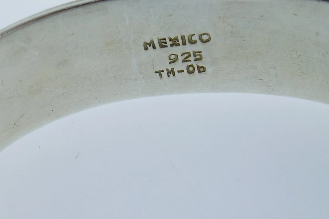 Sterling Silver Enamel Mexican Ornamented Bangle - 5