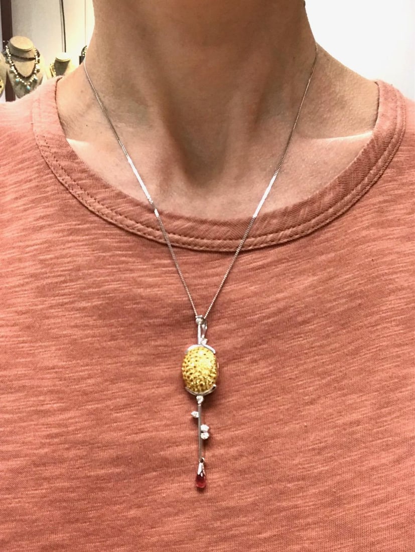 Vintage Platinum Gold Gemstones Golf Club Necklace - 6