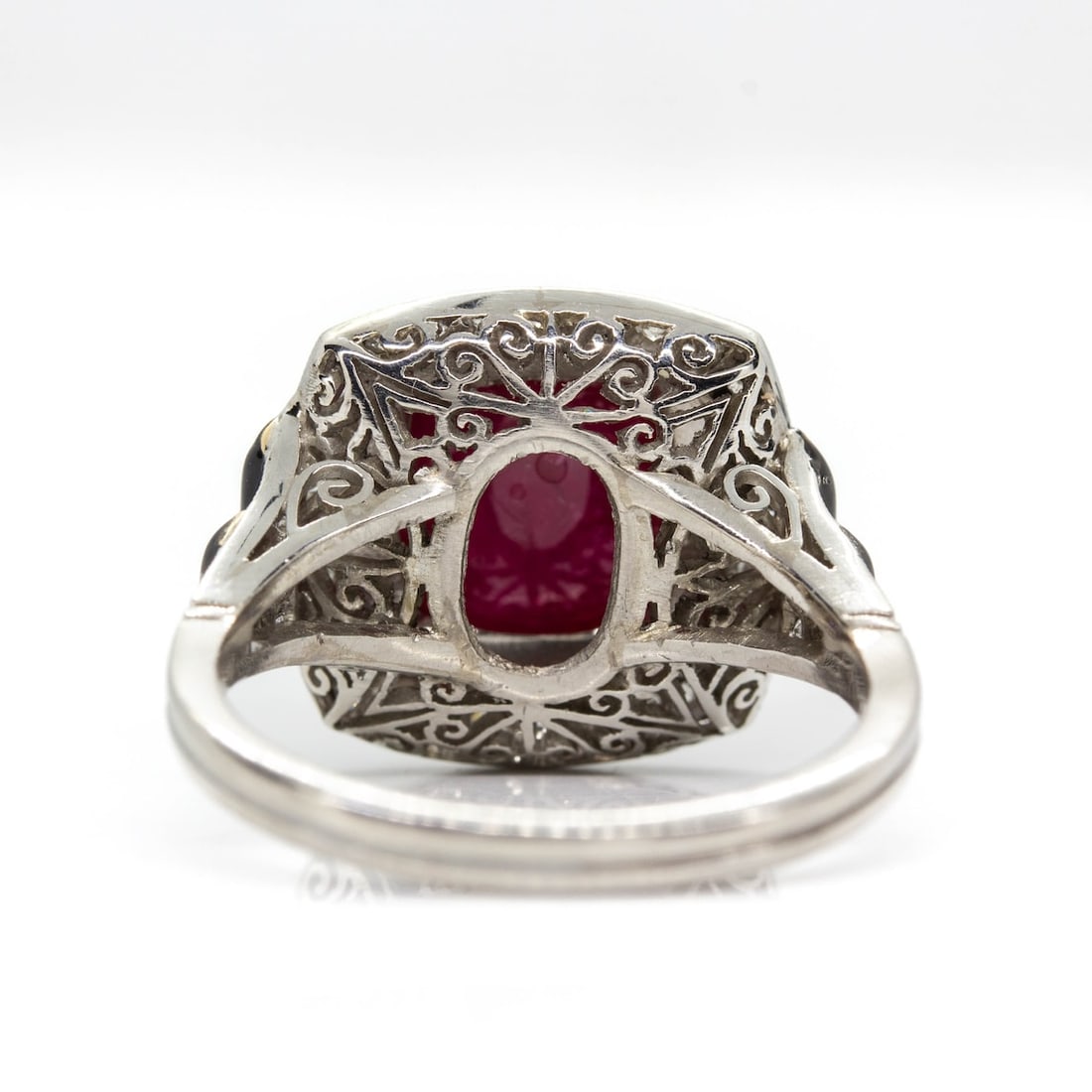 Handmade Platinum Natural Ruby and Old Mine Diamond Ring - 3