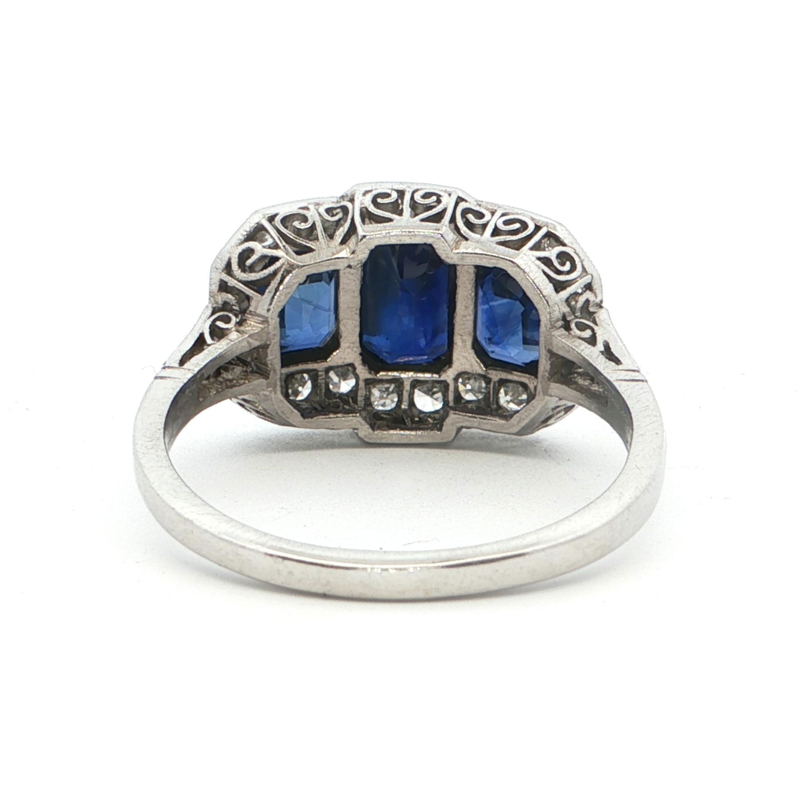 Platinum Multi-Stone Ring with Emerald-Cut Deep Blue Sapphires and Diamonds - 3