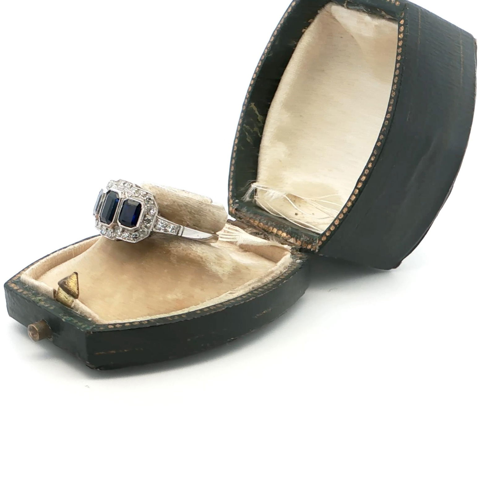 Platinum Multi-Stone Ring with Emerald-Cut Deep Blue Sapphires and Diamonds - 8