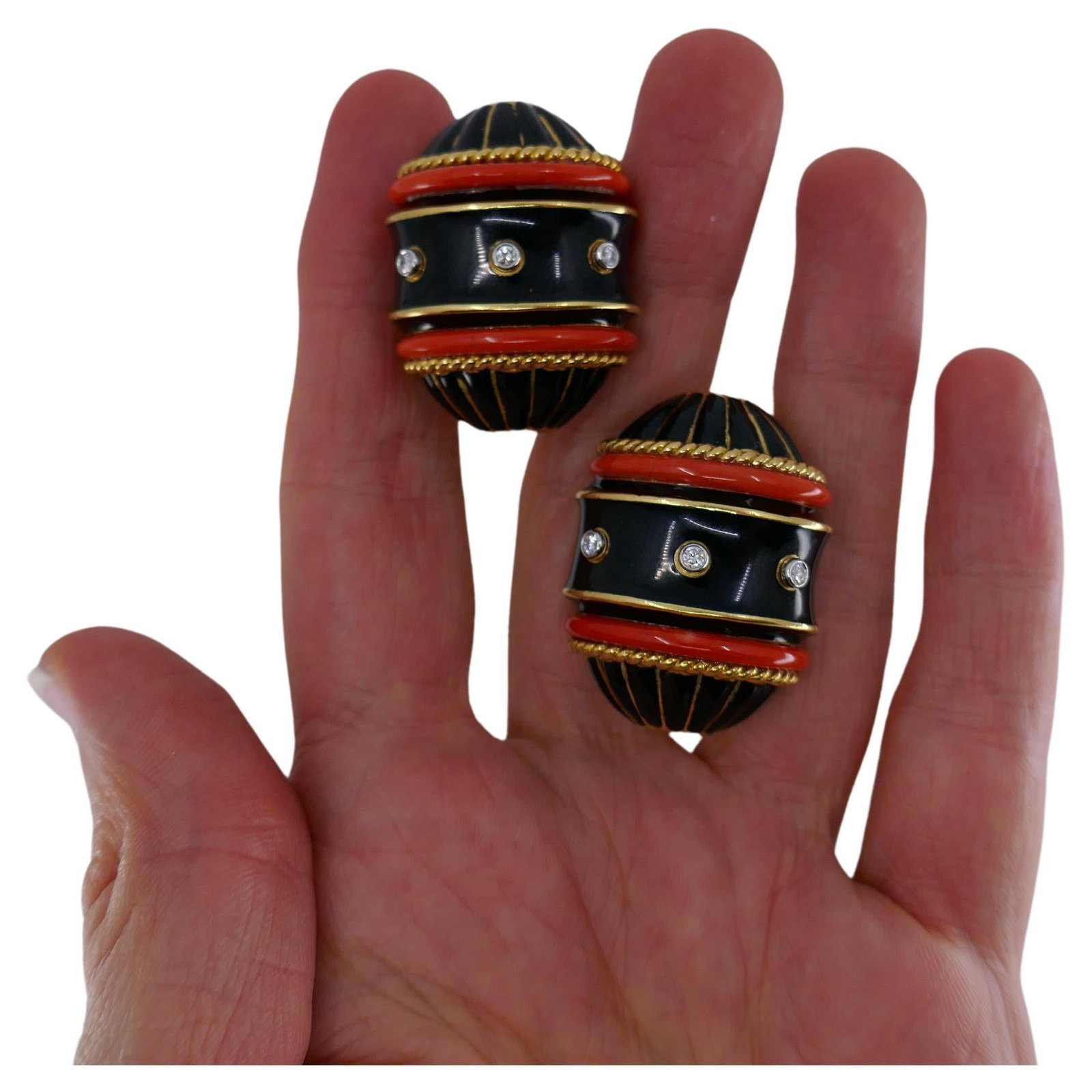 Vintage David Webb Earrings Enamel Gold Diamond - 14