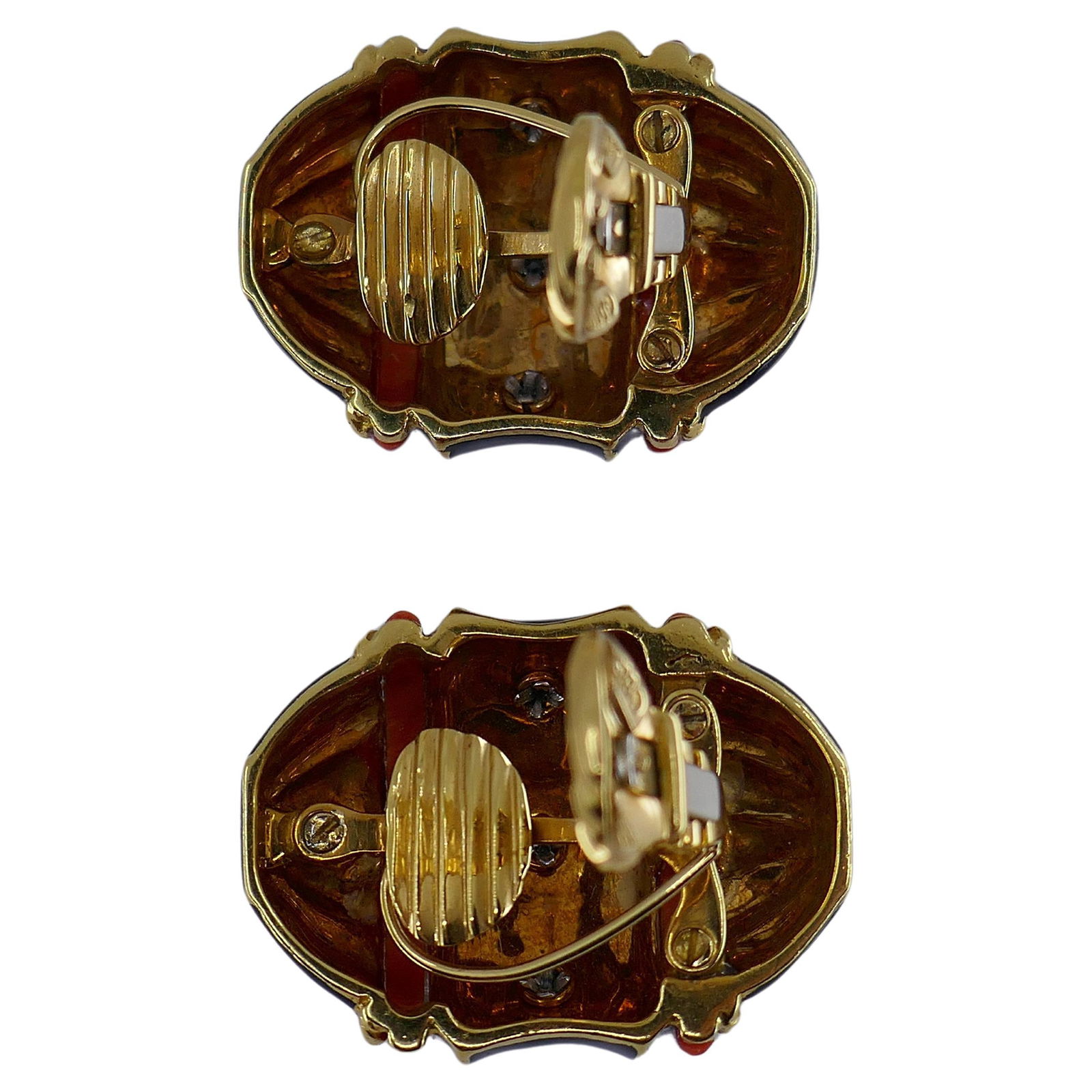 Vintage David Webb Earrings Enamel Gold Diamond - 3