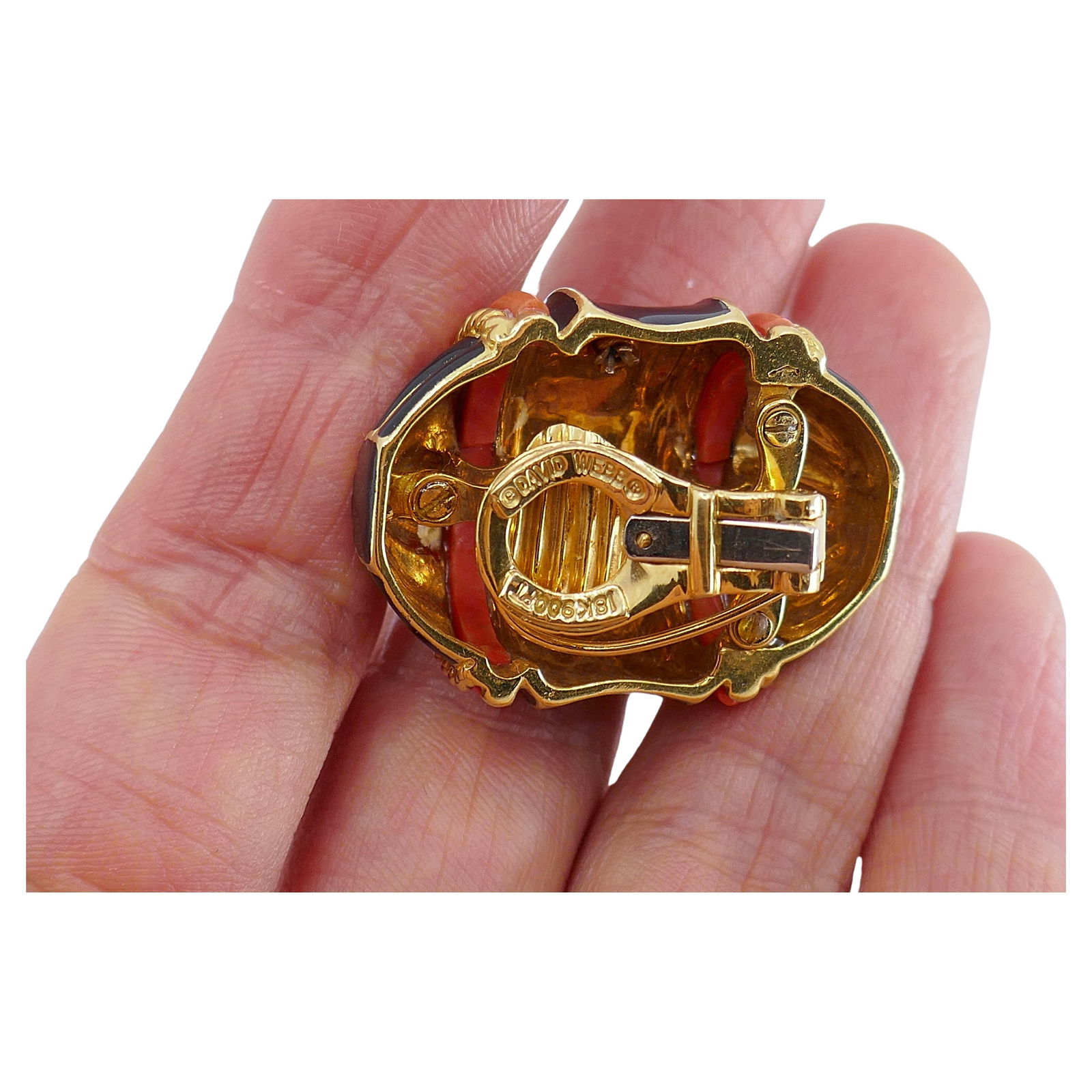 Vintage David Webb Earrings Enamel Gold Diamond - 5