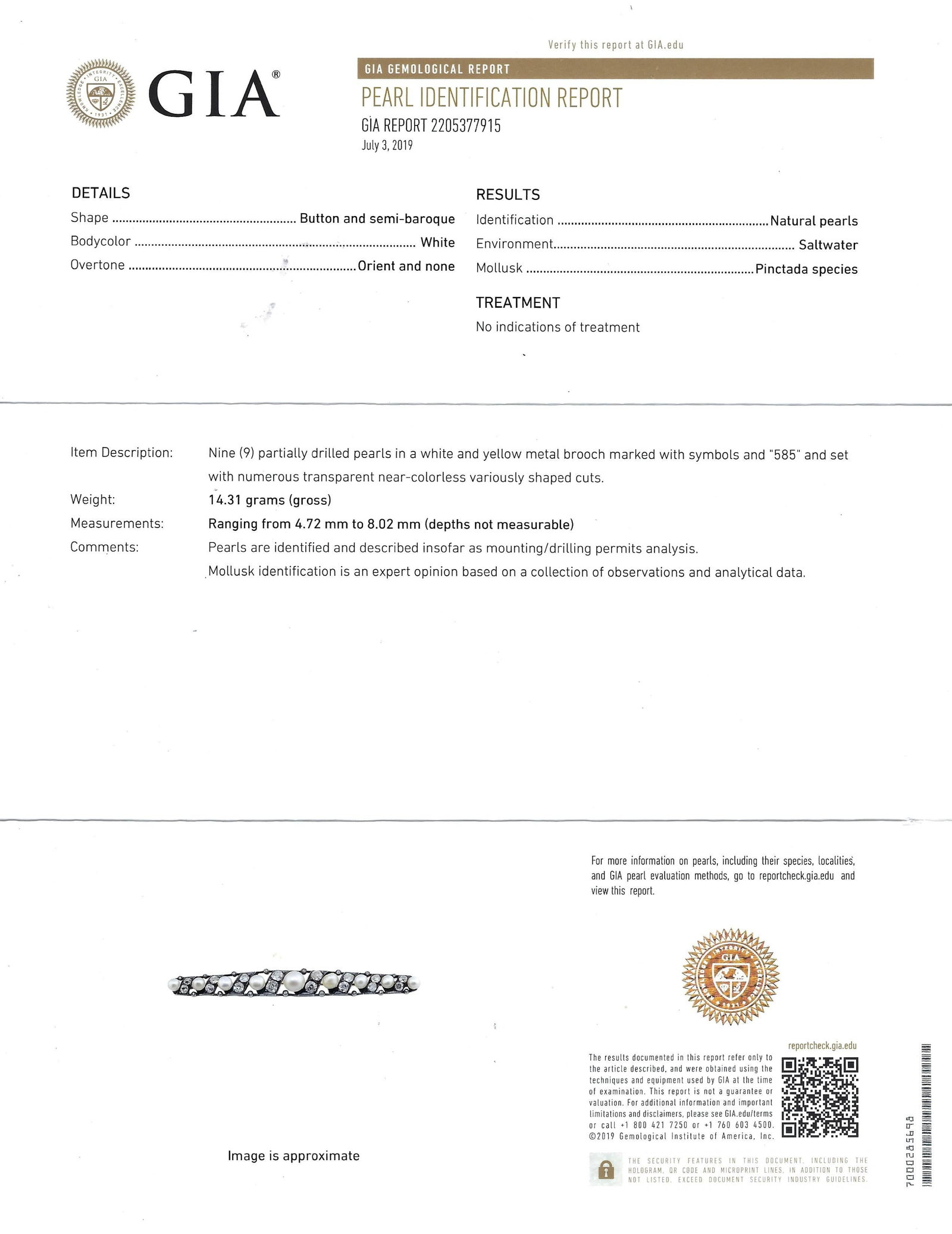 Victorian Natural Pearl Diamond Tie Pin in Silver and 14k Yellow Gold GIA Report - 15