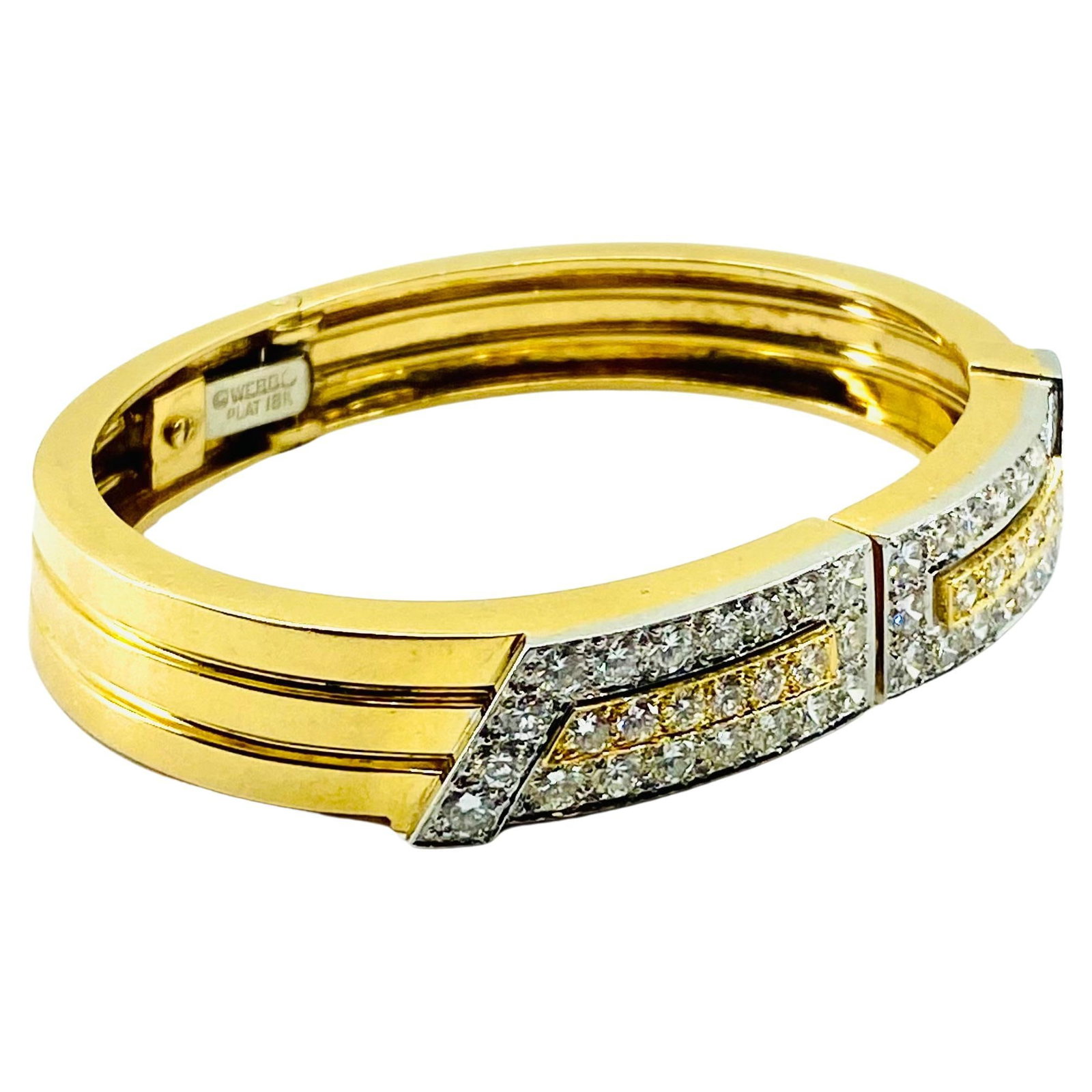David Webb Gold Bracelet Platinum Diamond Bangle - 17
