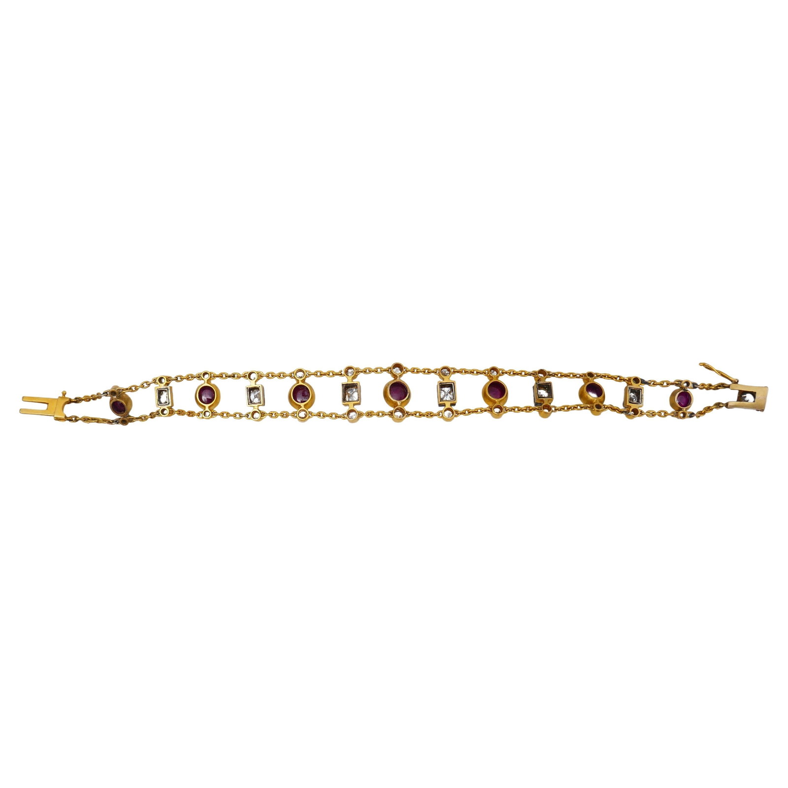 Antique Ruby Diamond Gold Chain Bracelet - 4
