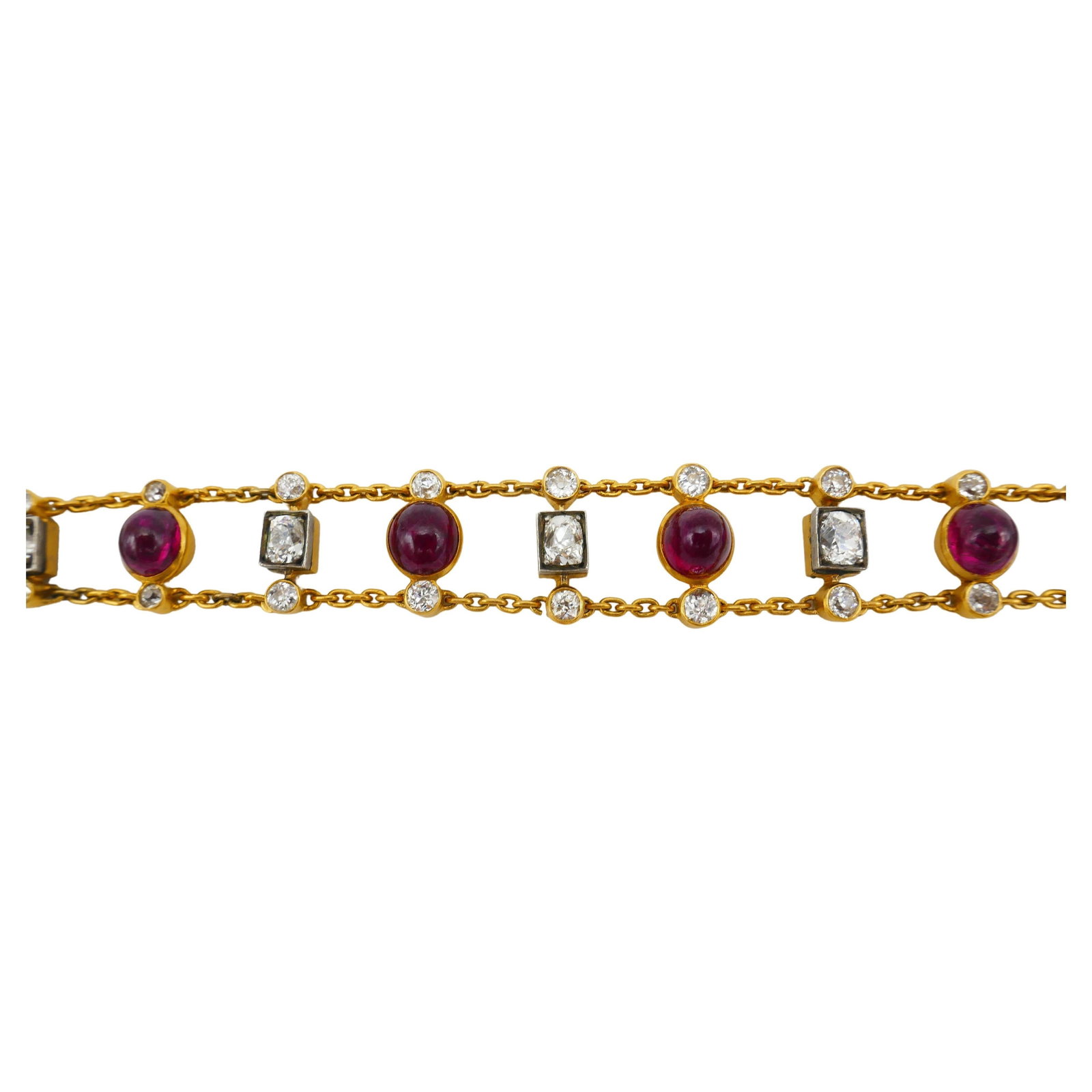 Antique Ruby Diamond Gold Chain Bracelet - 6