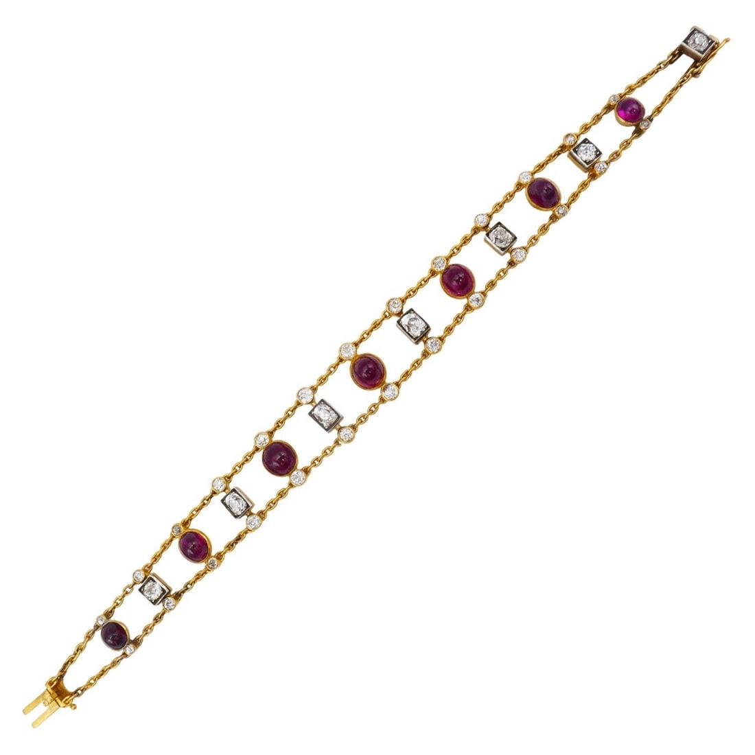 Antique Ruby Diamond Gold Chain Bracelet - 7