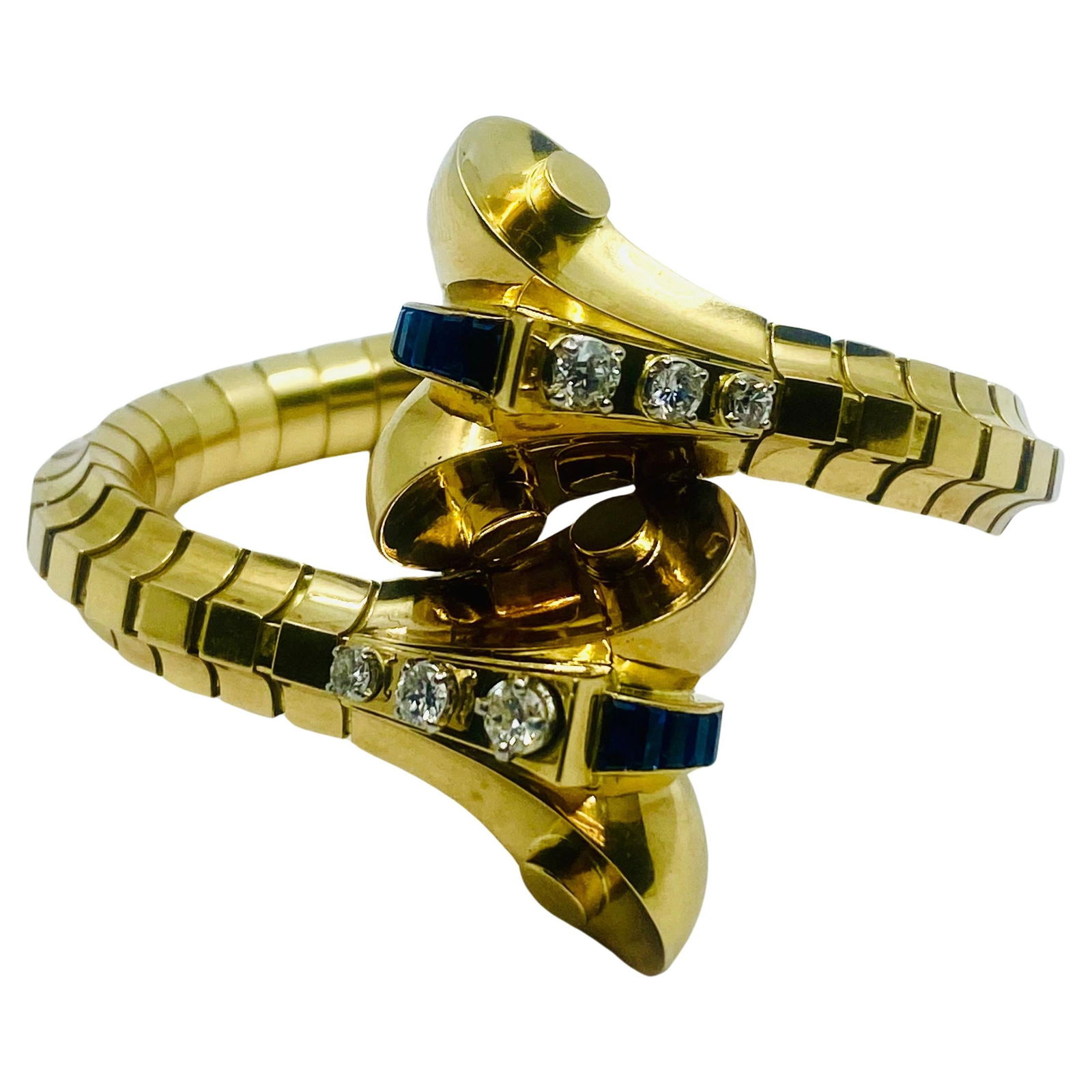 Van Cleef & Arpels Diamond Sapphire Gold Snake Bracelet - 4