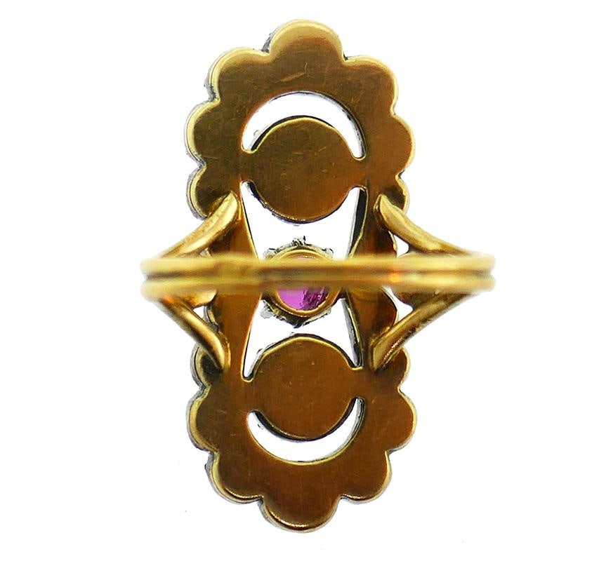 Victorian French Diamond Ruby 18k Gold Silver Ring Antique - 3