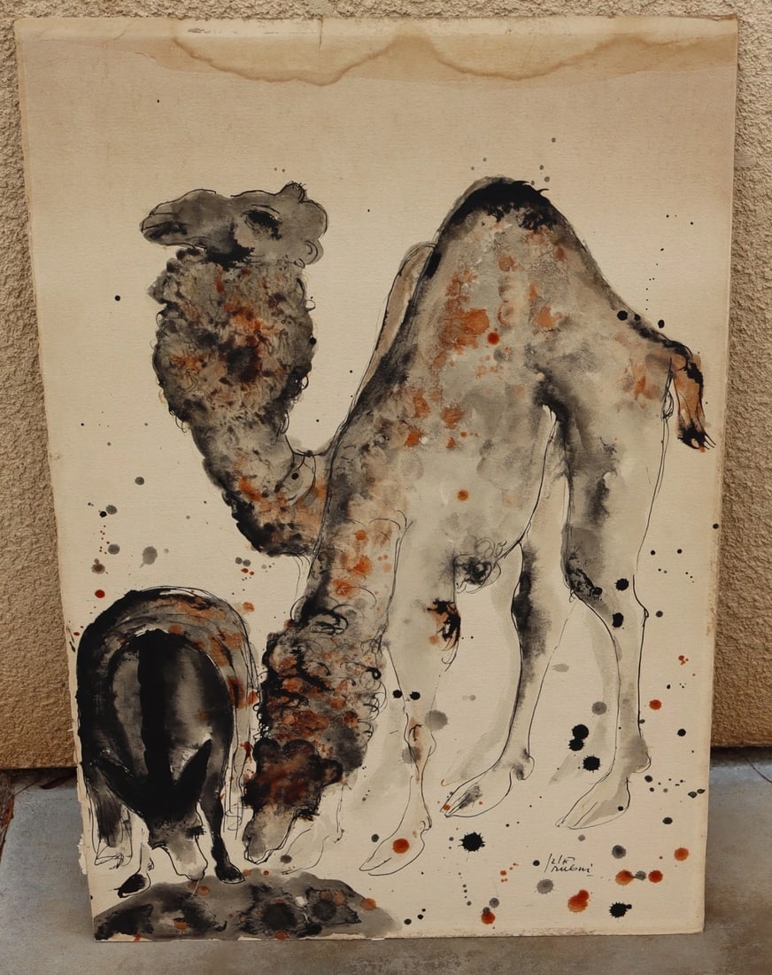 REUVEN RUBIN Original Watercolor & Ink Camel AS IS CONDITION - 2