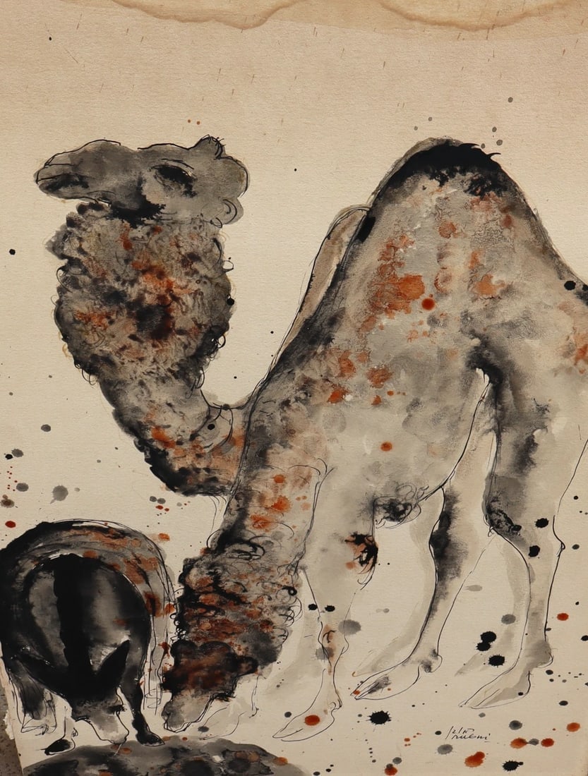 REUVEN RUBIN Original Watercolor & Ink Camel AS IS CONDITION - 3
