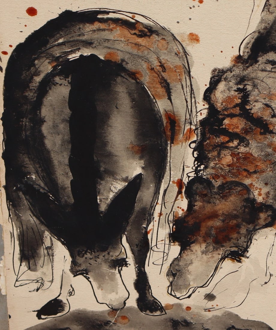 REUVEN RUBIN Original Watercolor & Ink Camel AS IS CONDITION - 5