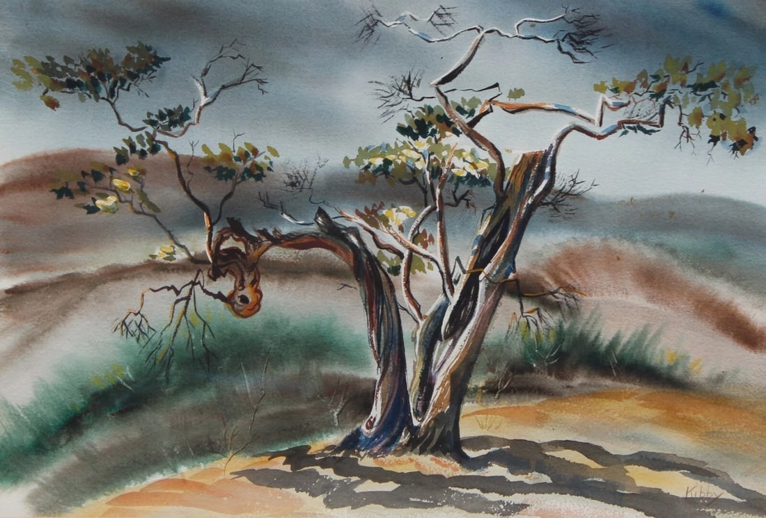 KIBBY LINAWEAVER California watercolor Tree in a Landscape - 4