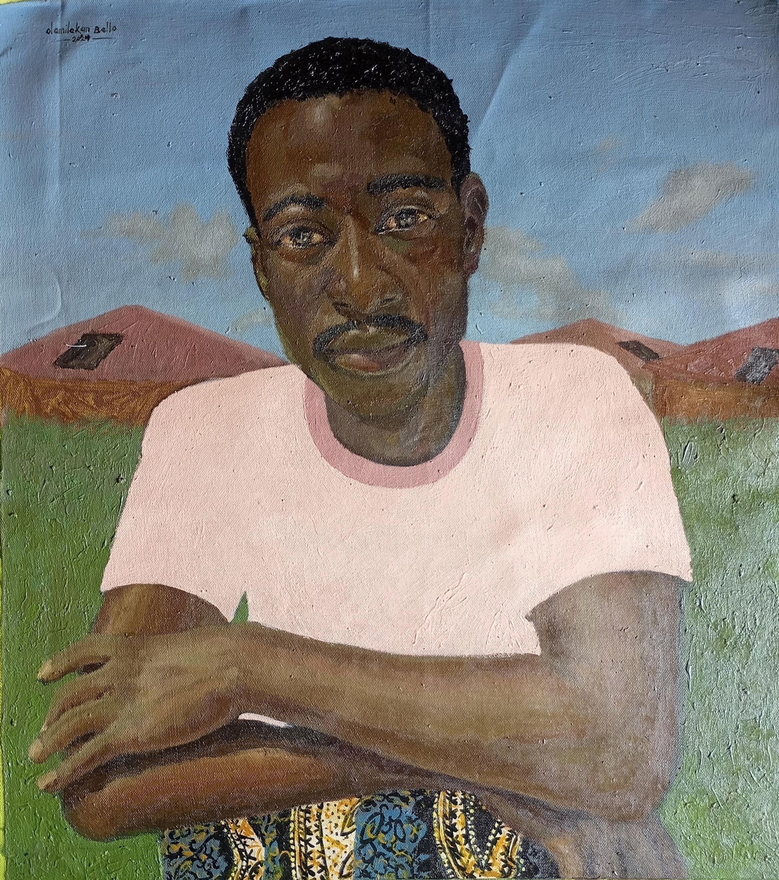 Olamilekan Bello, Ben (Water in the Hole) -21st Century, Contemporary, Figurative, Landscape, Men,: Title:Olamilekan Bello, Ben (Water in the Hole) -21st Century, Contemporary, Figurative, Landscape, Men, 2024 Description:Creator: Olamilekan Bello (1990, Nigerian) Creation Year: 2024 Dimensions: Hei