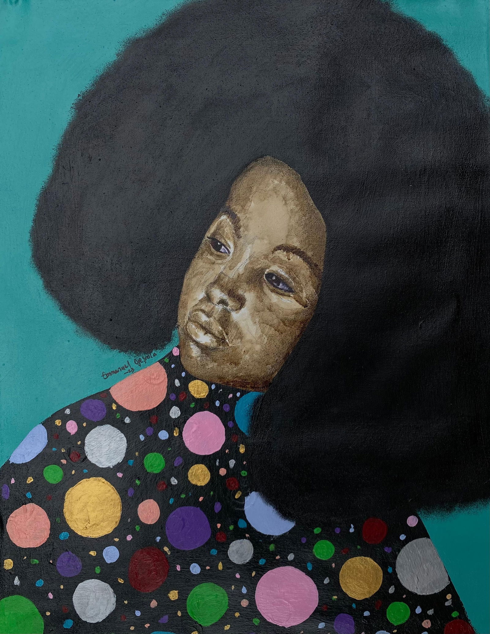 Emmanuel Ojebola, Untitled 2 - 21st Century, Contemporary, Figurative, Women with Large Afro Hair, - 2