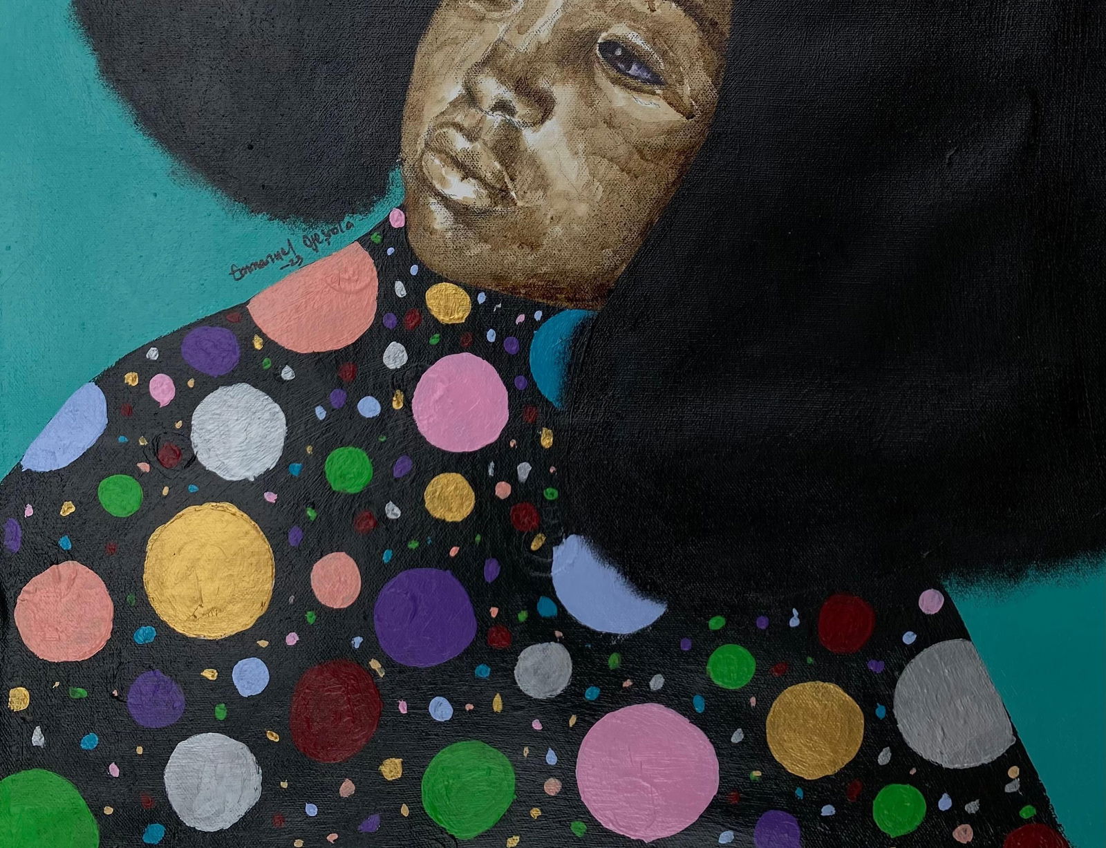 Emmanuel Ojebola, Untitled 2 - 21st Century, Contemporary, Figurative, Women with Large Afro Hair, - 4