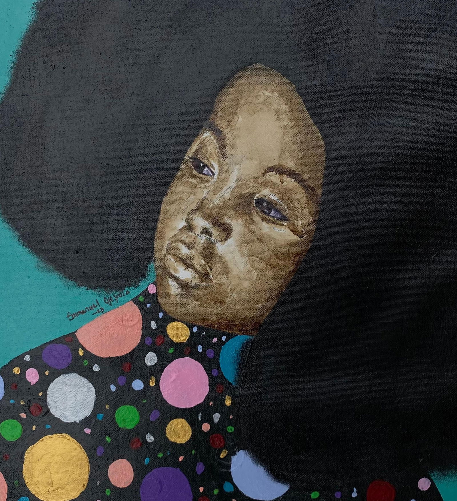 Emmanuel Ojebola, Untitled 2 - 21st Century, Contemporary, Figurative, Women with Large Afro Hair, - 5