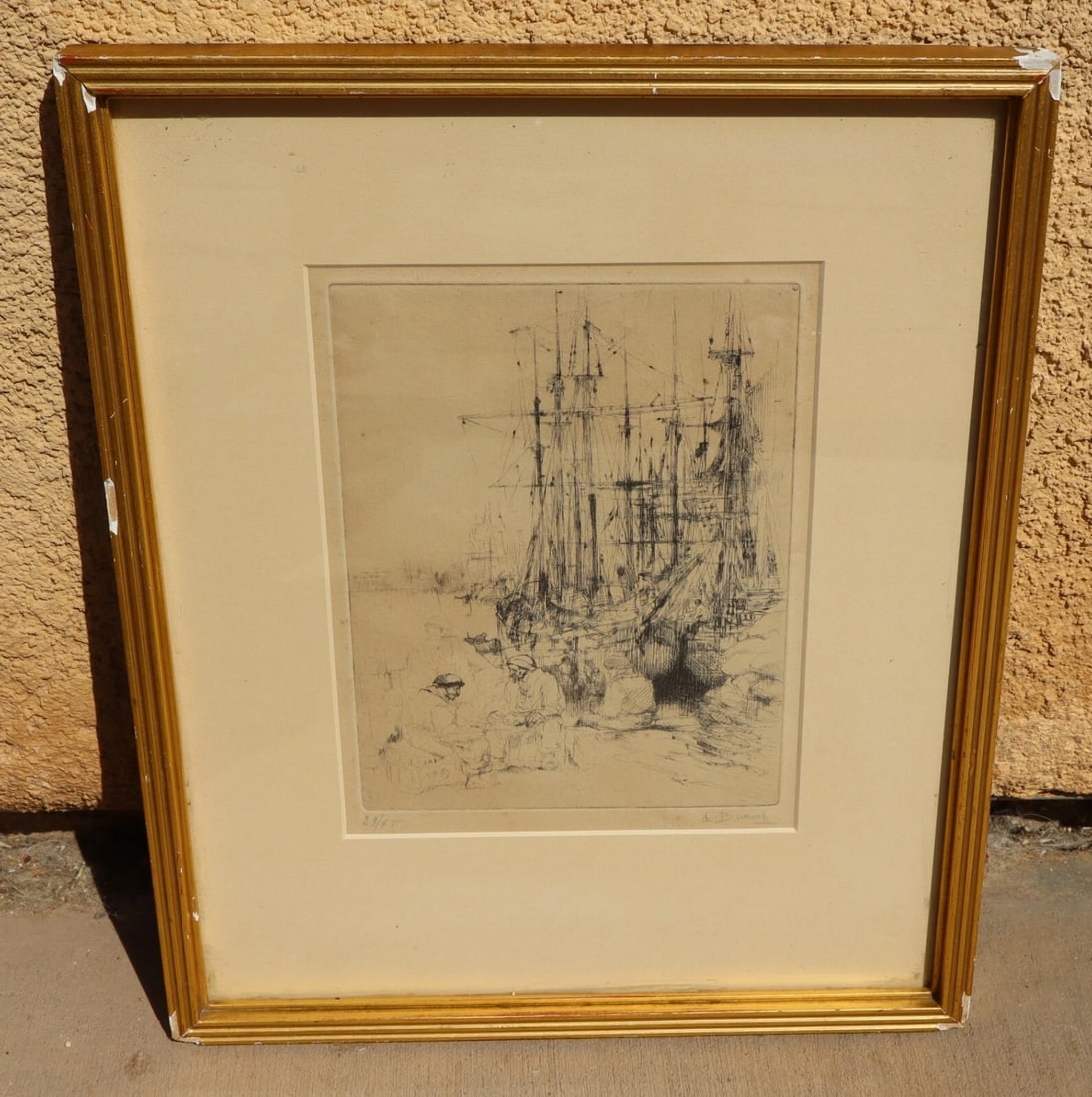 AUGUSTE BROUET Fine Gallery S/N Etching Saint Malo Harbour Brittany Circa 1926 - 2