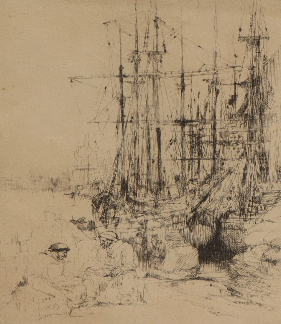 AUGUSTE BROUET Fine Gallery S/N Etching Saint Malo Harbour Brittany Circa 1926 - 3