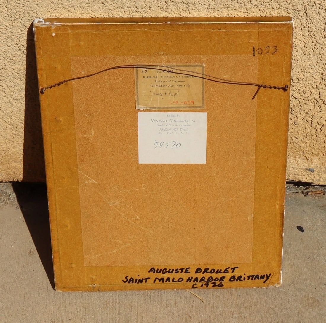 AUGUSTE BROUET Fine Gallery S/N Etching Saint Malo Harbour Brittany Circa 1926 - 7