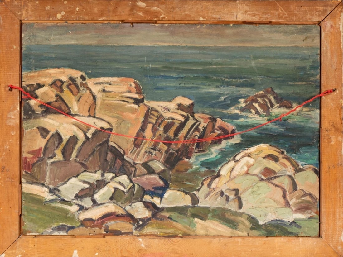 JACOBUS P.F. LEONARD (1880-1924) Men in Boats by Whorf Double Sided oil painting - 5