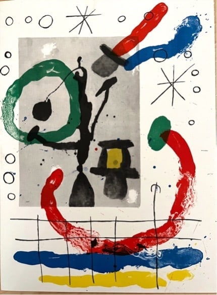 Joan Miro, (Spanish 1893-1993) Composition 1963: Title:Joan Miro, (Spanish 1893-1993) Composition 1963 Description:Lithograph in colors, published in Derrier Le Miroir Dimensions:Size: 11 X 15 Reserve: $100.00 Shipping: Domestic: Flat-rate of $25.00