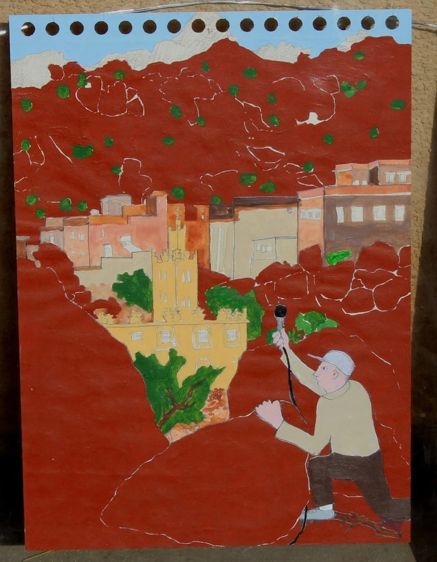 SCOLI ACOSTA Man "Recording Tafraoute" Mixed Media on Paper Compare at $3k - 3