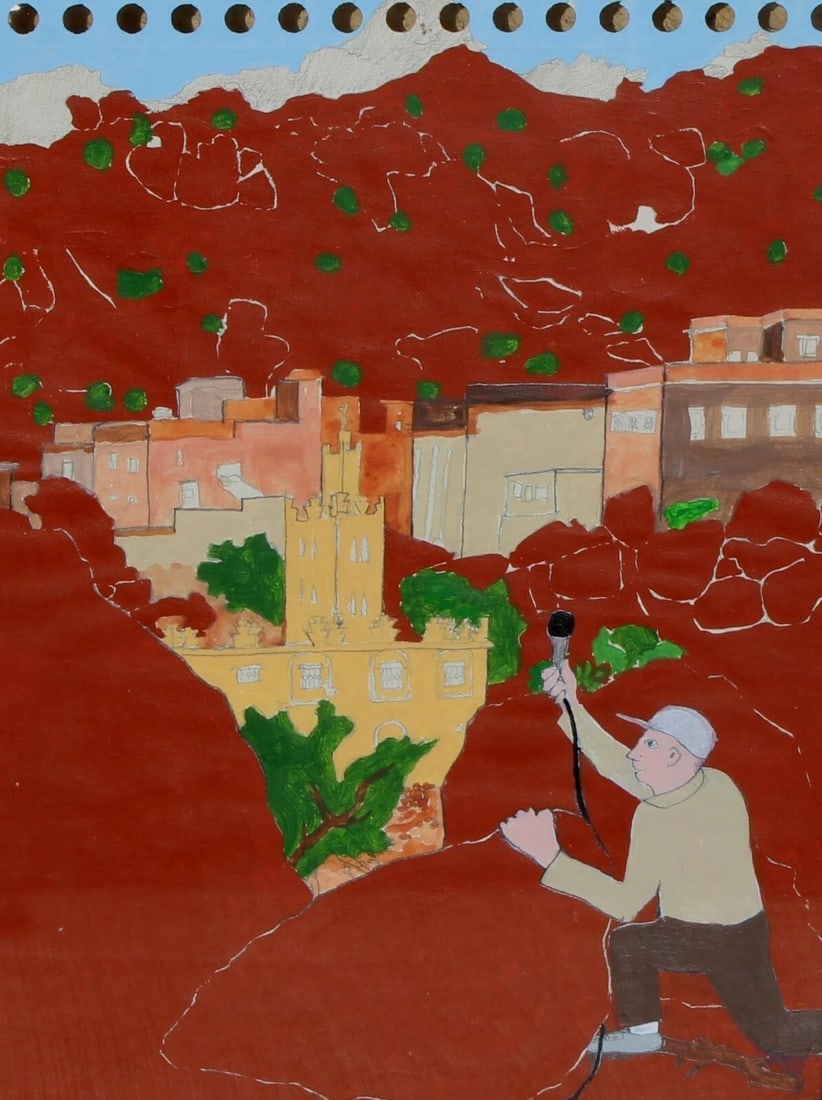 SCOLI ACOSTA Man "Recording Tafraoute" Mixed Media on Paper Compare at $3k - 4