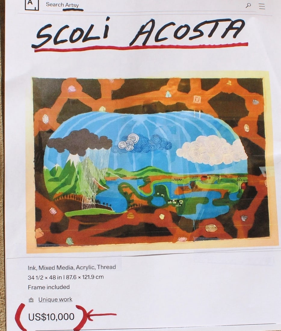 SCOLI ACOSTA Man "Recording Tafraoute" Mixed Media on Paper Compare at $3k - 8