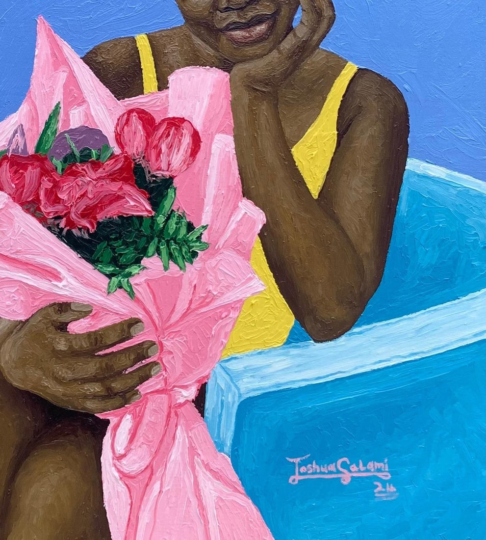 Joshua Salami, Moment He Gave Me Flowers - 21st Century, Contemporary, Landscape, Women, Love, 2024 - 2