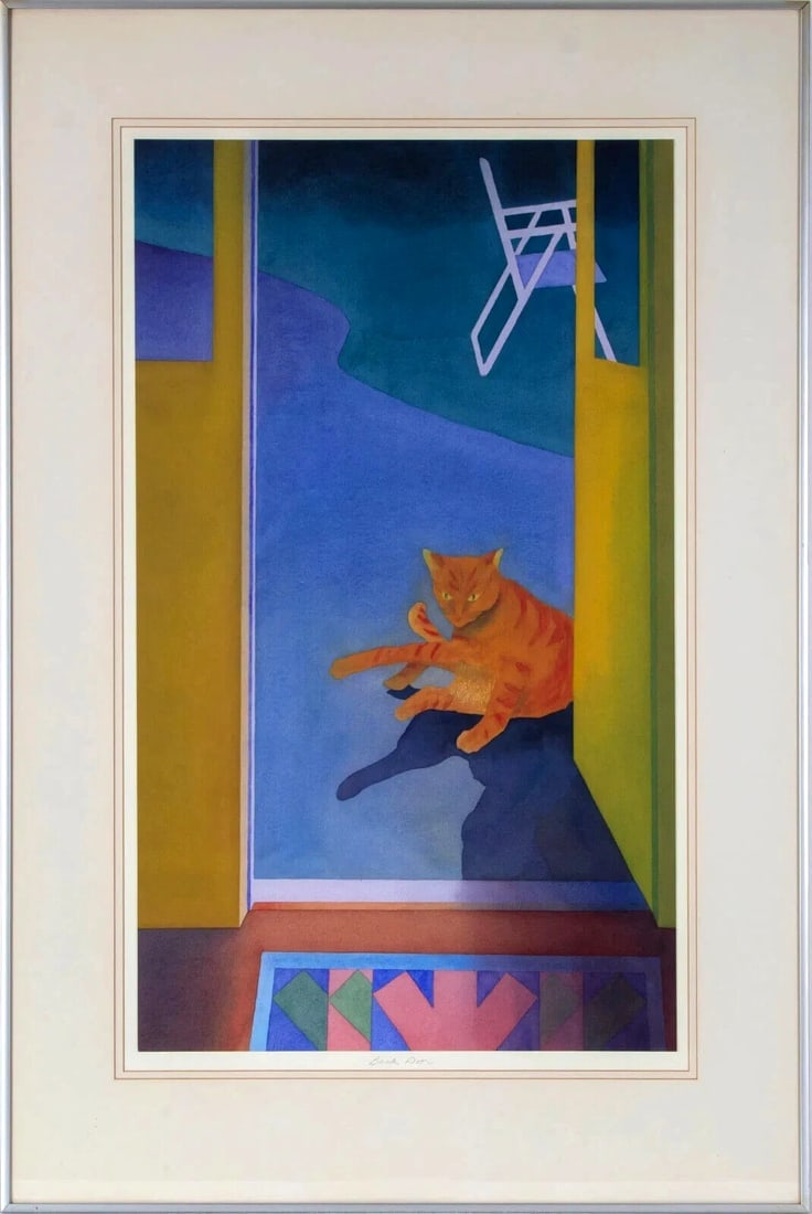 LORI SLATER California watercolor Back Door Cat compare at $1400 - 2