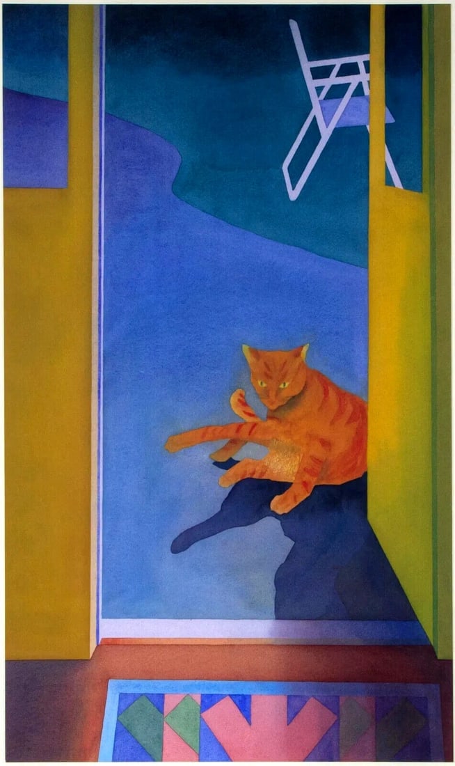LORI SLATER California watercolor Back Door Cat compare at $1400 - 3