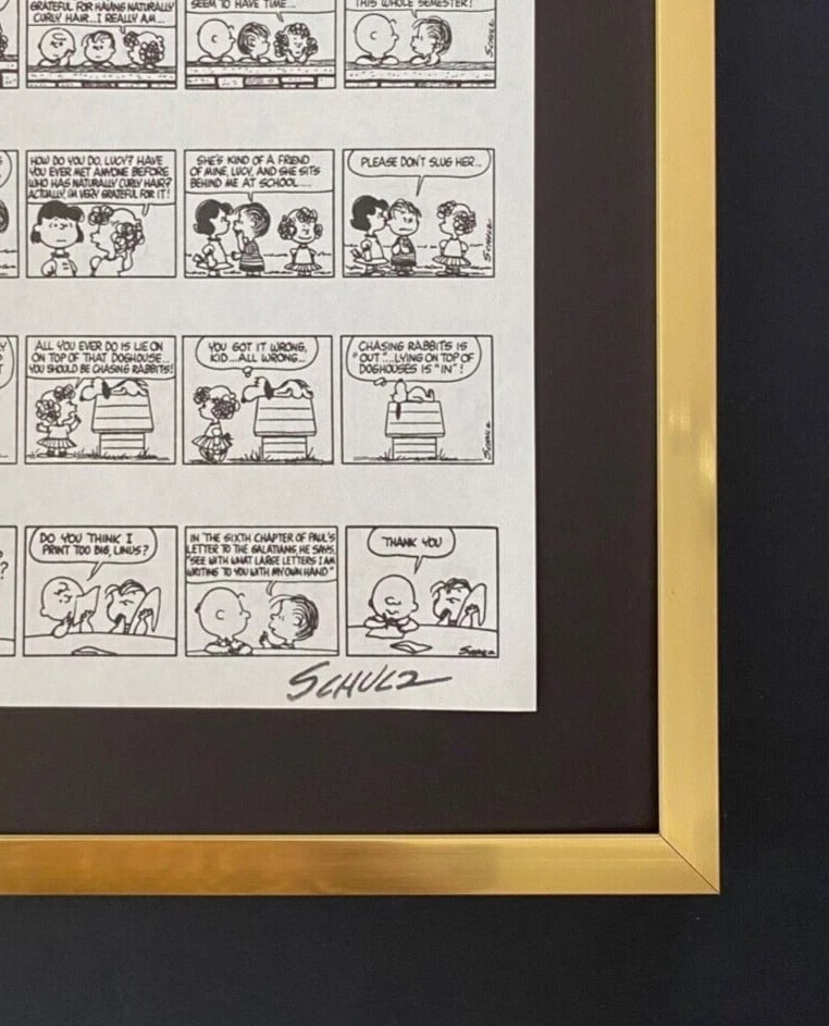 Charles Schulz Snoopy Peanuts 1968 Signed Vintage Print New Frame - 2