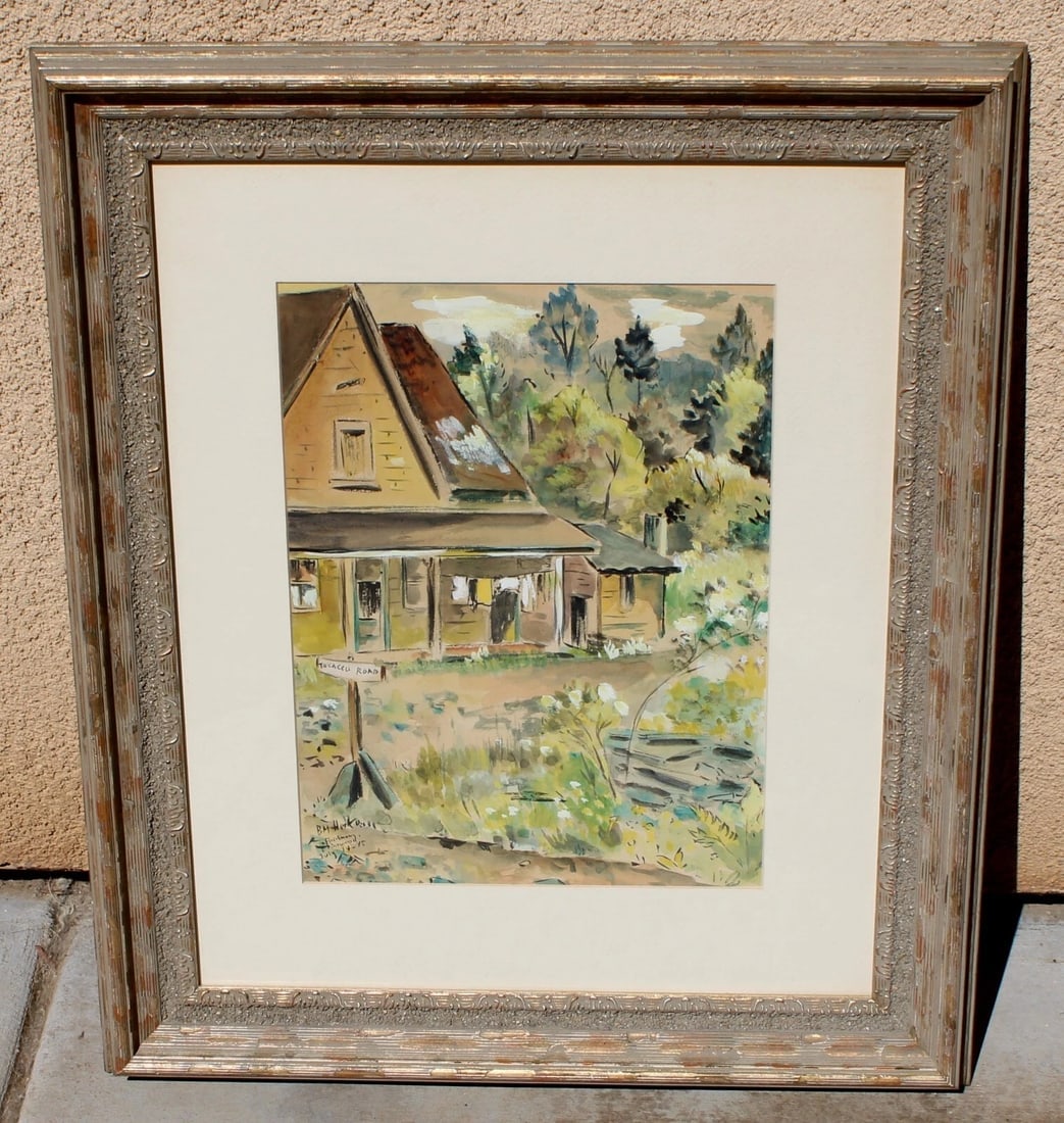 SOCIAL REALISM SHARECROPPER'S HOUSE TOBACCO ROAD 1945 watercolor Berthold Herko - 2