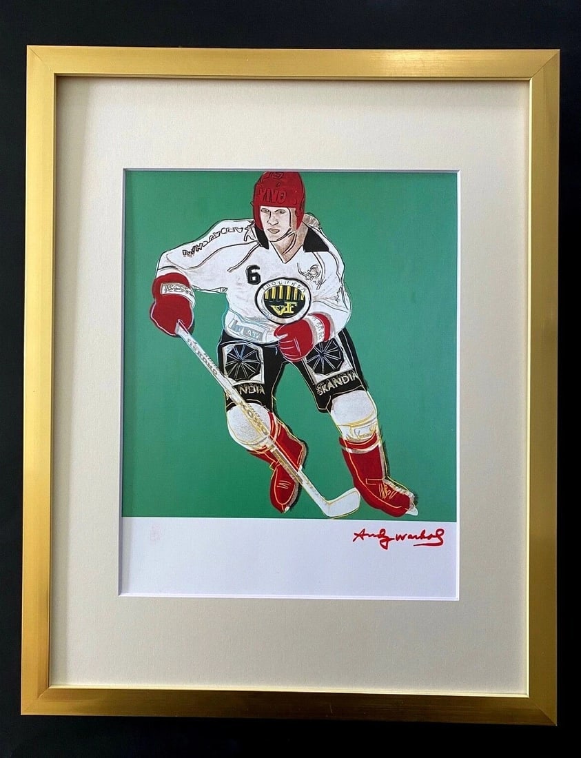 ANDY WARHOL + 1984 SIGNED HOCKEY PLAYER POP ART MATTED AT 11X14!: Title:ANDY WARHOL + 1984 SIGNED HOCKEY PLAYER POP ART MATTED AT 11X14! Description:This is a Beautiful and Scarce 1984 Print by Andy Warhol " HOCKEY PLAYER " FACSIMILE SIGNED IN RED INK LIST PRICE $39