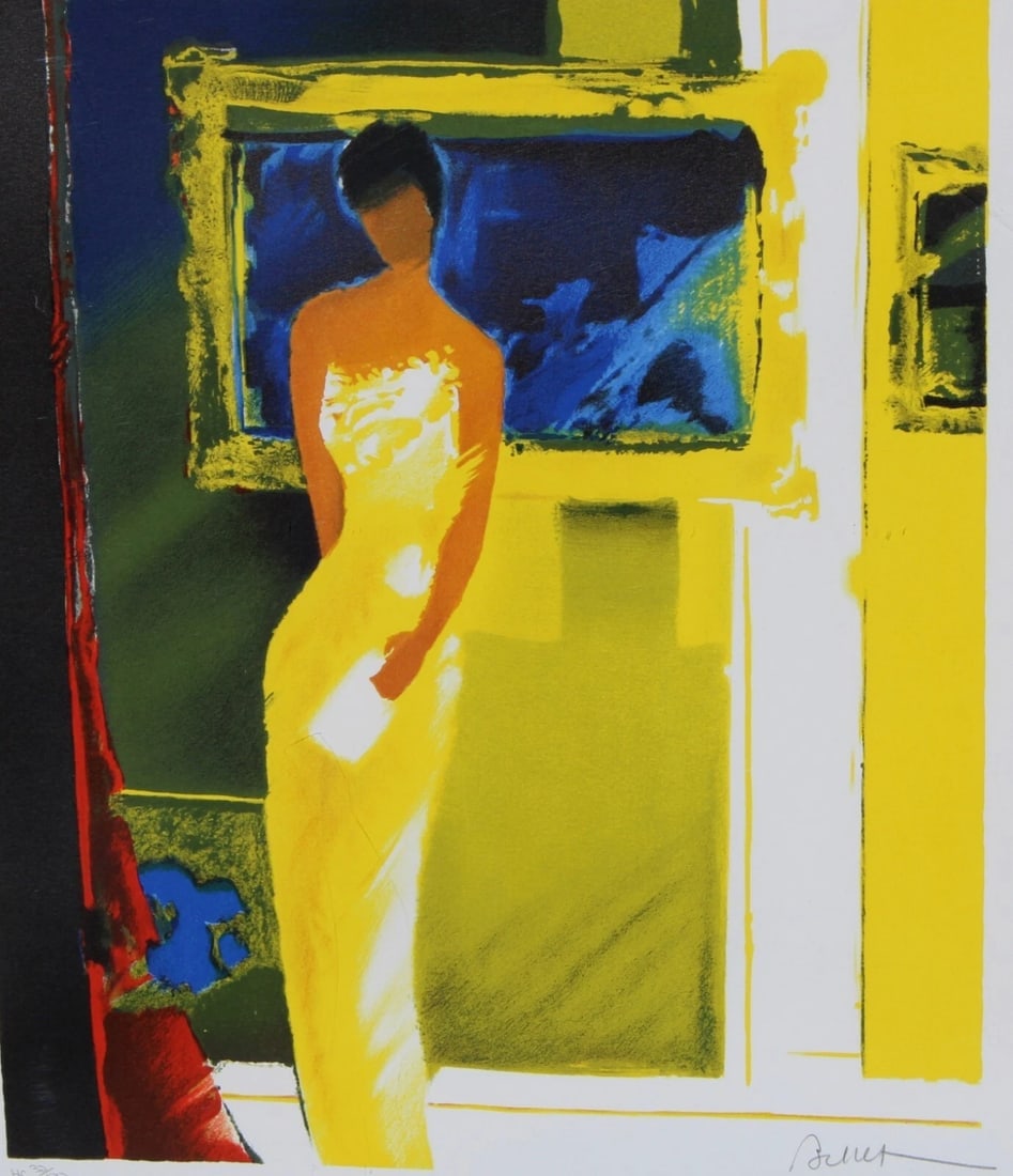 EMILE BELLET Artist's Proof Lithograph "Exposition" Fauvist Woman in Yellow Gown - 4