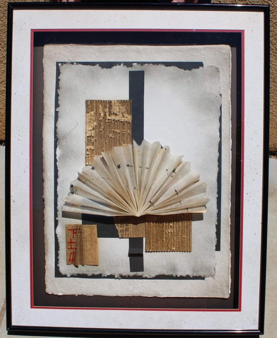 Artist Unidentified Mixed Media Collage with Fan & Scrolls titled Ming Dynasty - 3