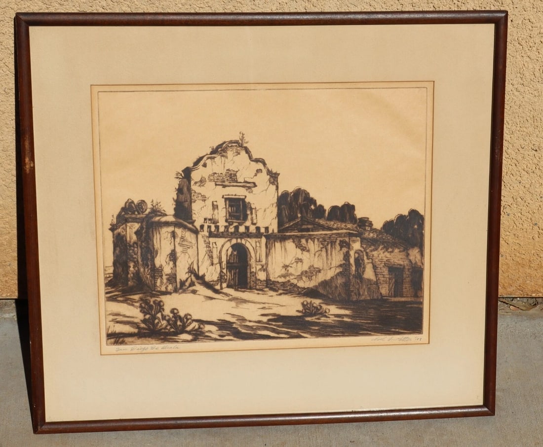 NOEL PETTER Vintage S/N Etching San Diego Mission de Alcala 1/17 Exhibited - 2