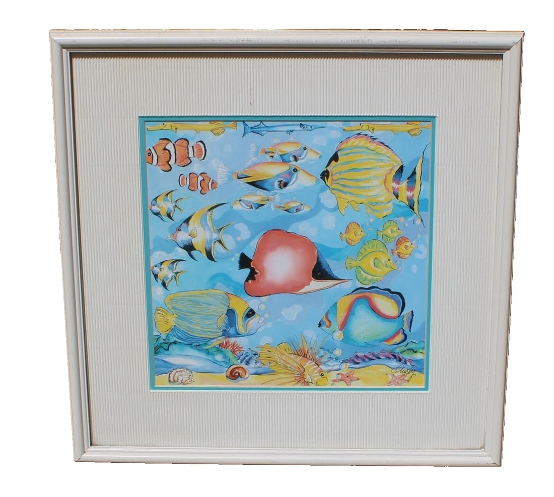 ANNE ORMSBY Tropical Fish Lithograph Plate Signed/Framed: Title:ANNE ORMSBY Tropical Fish Lithograph Plate Signed/FramedDescription:ANNE ORMSBY. Tropical Fish, 10-1/2" x 10-1/2" image sight size (framed size: 17" x 17") signed lower right in the plate. The
