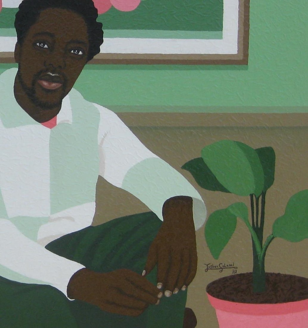 Joshua Salami, In His Space -21st Century, Contemporary, Figurative, Modern Men, Interior, Wine, - 15